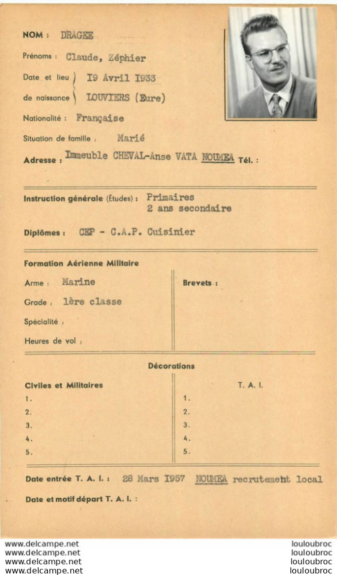 LOT DE10 FICHES  INDIVIDUELLES  MEMBRES  T.A.I. TRANSPORTS AERIENS INTERCONTINENTAUX  AVEC ACTIVITE AERIENNE REF E