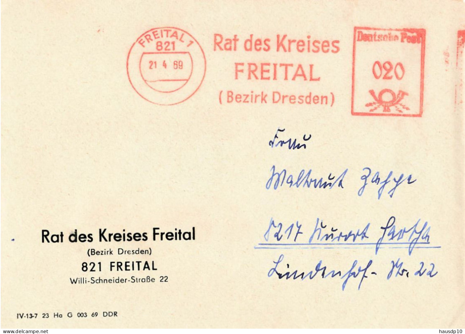DDR Brief AFS  Rat Des Kreises Freital 1969 - Franking Machines (EMA)