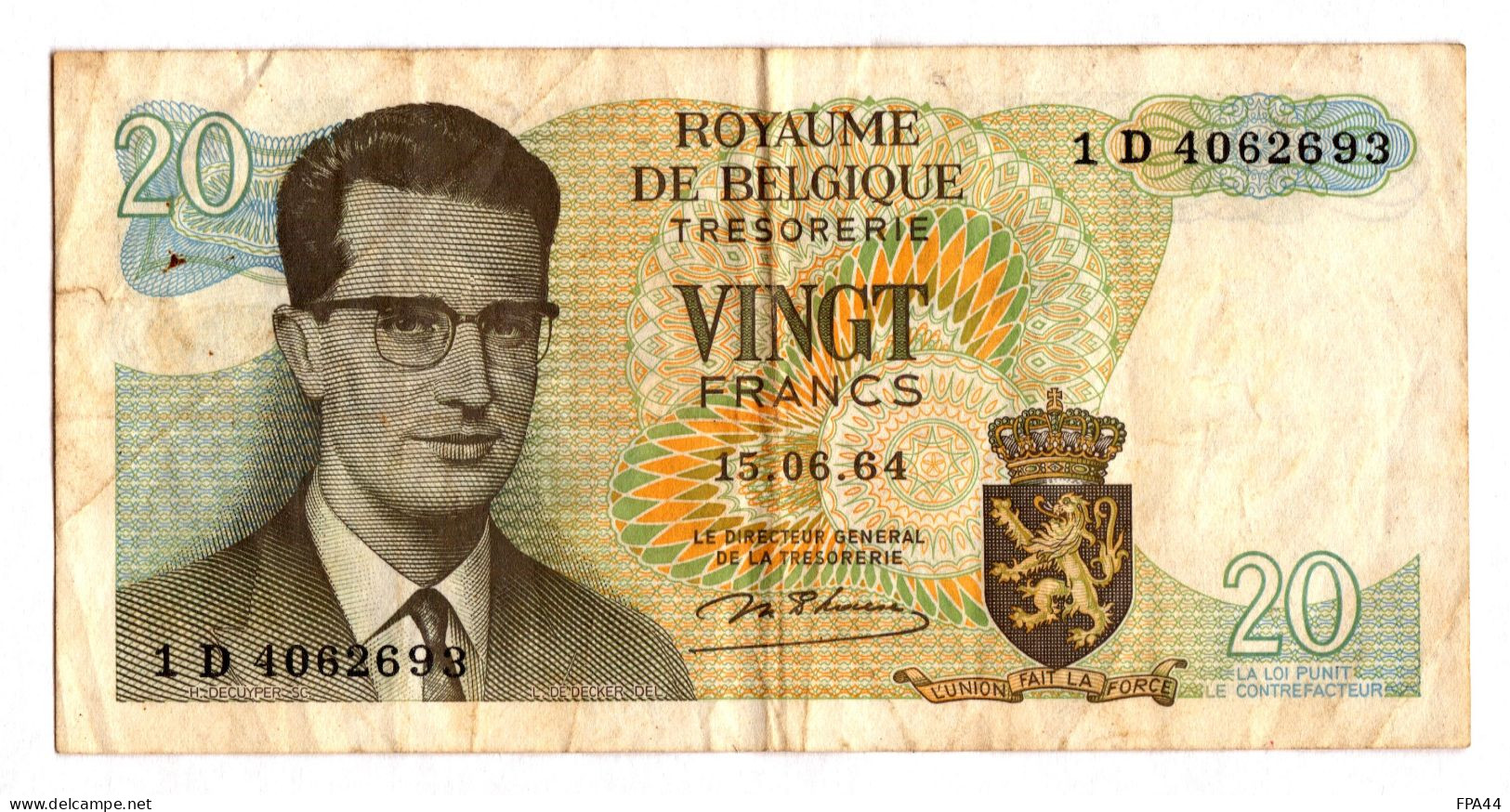 BELGIQUE   20 FRANCS BELGES  15.06.64 ROYAUME DE BELGIQUE - 20 Francs