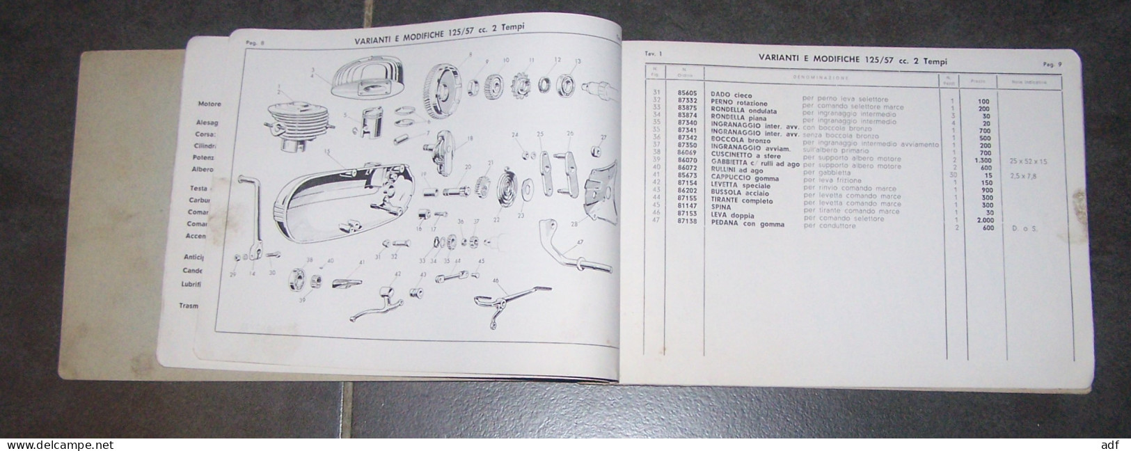 CATALOGO PARTI DI RICAMBIO E LISTINO PREZZI MOTO PARILLA 125 CC TURISMO LUSSO, MOTOS, MOTOCYCLETTE - Moto