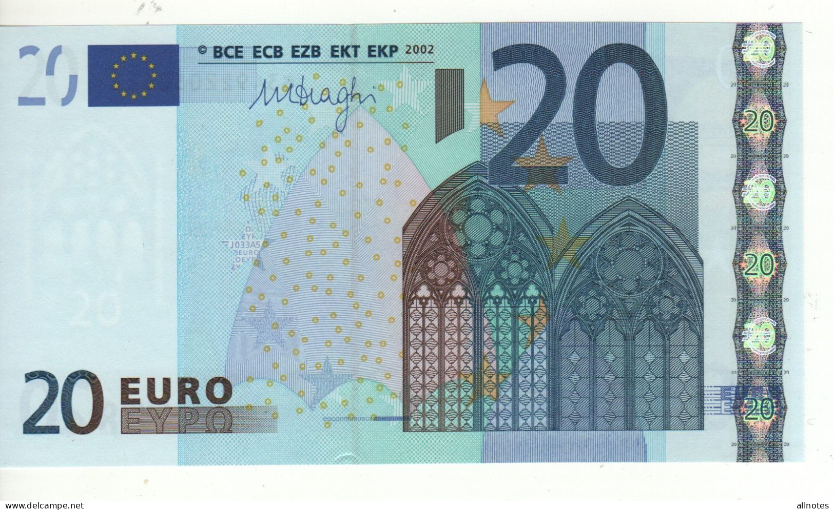 20 EURO  "S"  ITALIA    Firma  DRAGHI       J 033 A5   /  FDS - UNC - 20 Euro