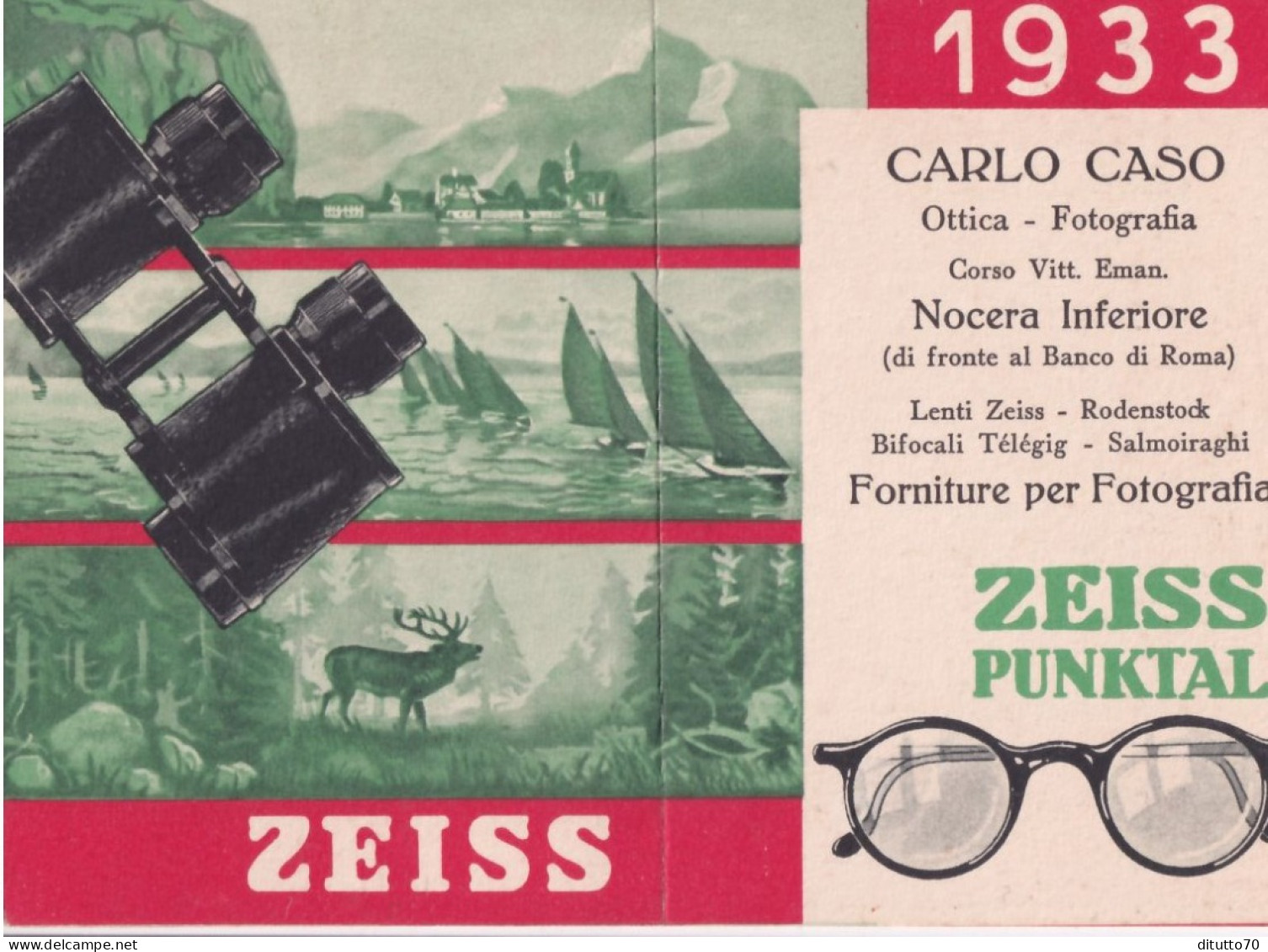 Calendarietto - Zeiss Punktal - Ottica - Fotografia - Carlo Caso - Nocera Inferiore - Anno 1933 - Petit Format : 1921-40