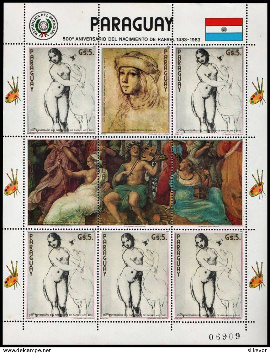 PAINTINGS-1982-PARAGUAY-STAMPS-RAPHAEL,500TH BIRTH ANNIV. S/S-MNH - Desnudos