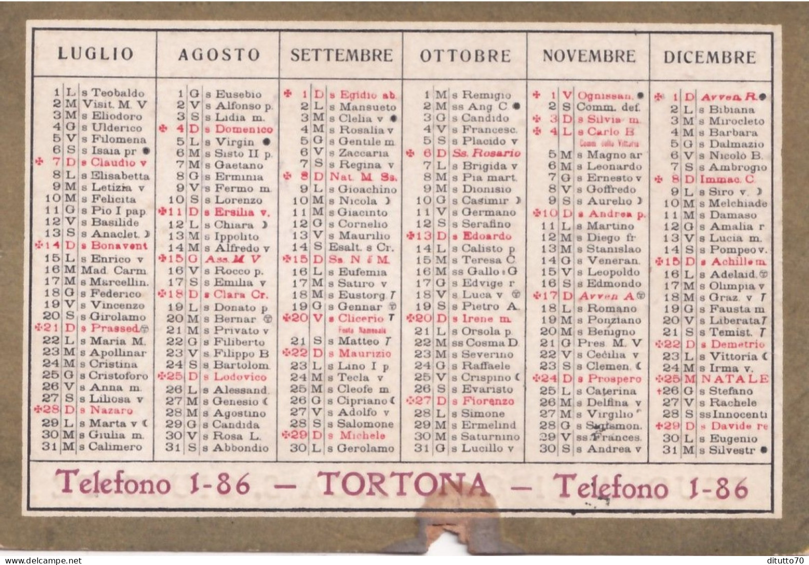 Calendarietto -scuola Tipografica S.giuseppe - Tortona - Anno 1929 - Small : 1921-40