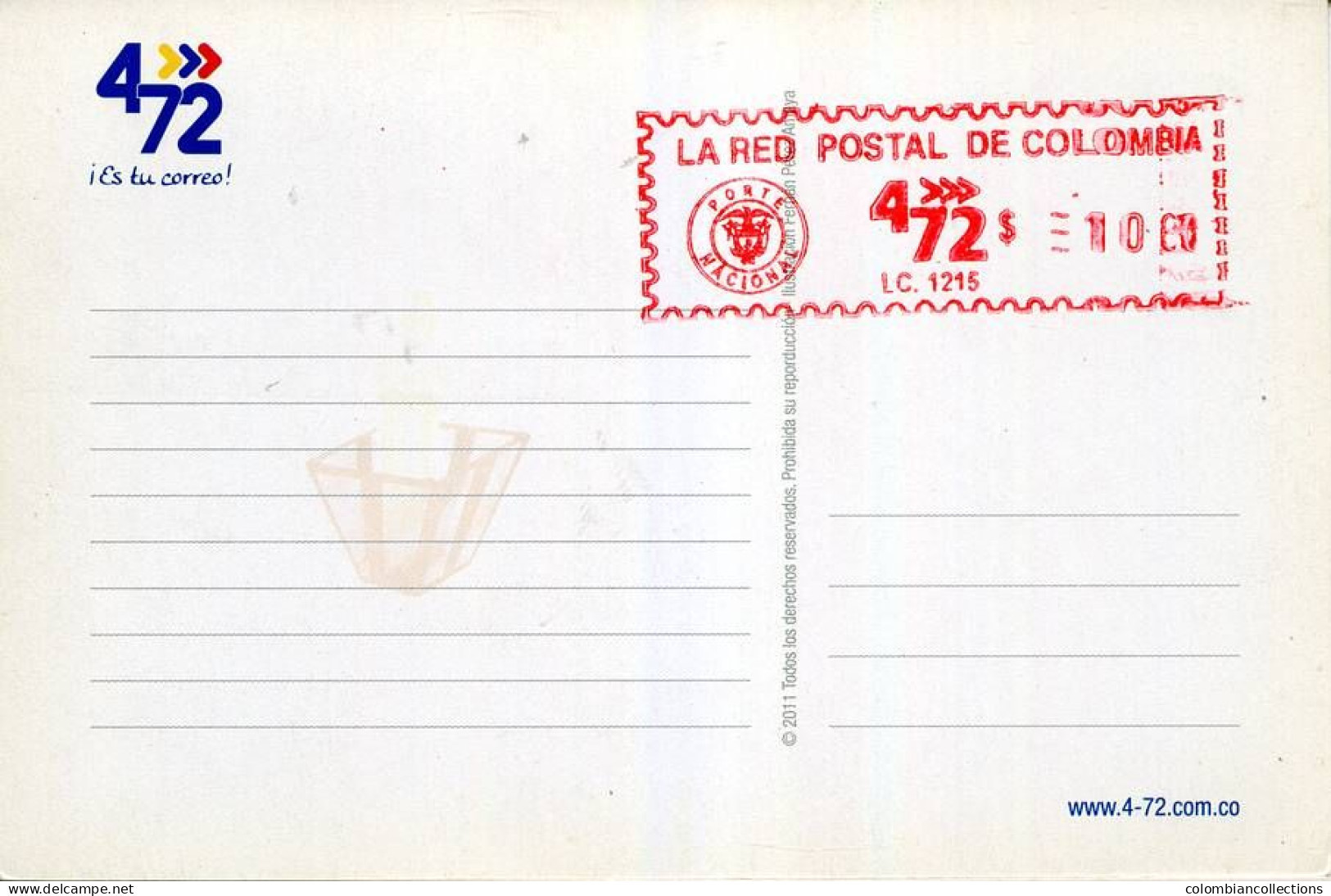 Lote PEP398a, Colombia, Postal, Postcard, Pre Franqueada, Navidad 2011, Christmas, Meter Stamp - Colombie