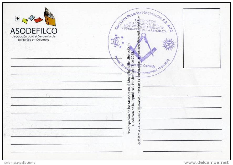 Lote PEP824, Colombia, Postal, Postcard, Asodefilco, Santander, Cancellation Mason - Colombie