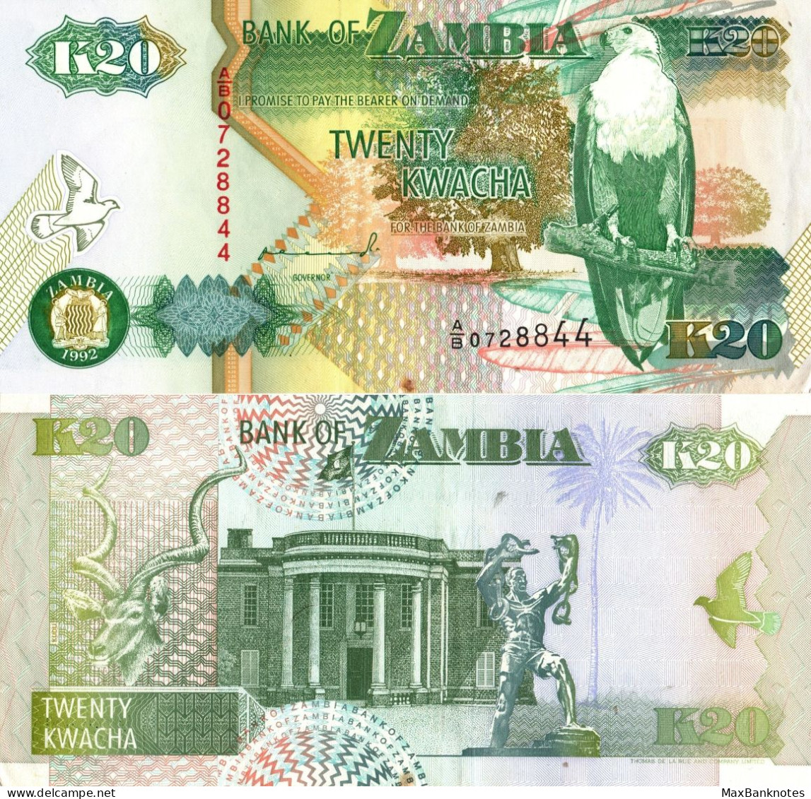 Zambia / 20 Kwacha / 1992 / P-36(a) / AUNC - Zambia