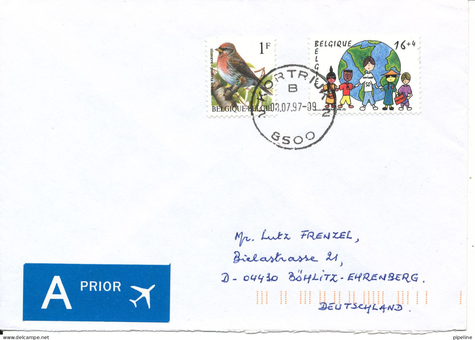 Belgium Cover Sent To Germany 3-7-1997 - Lettres & Documents