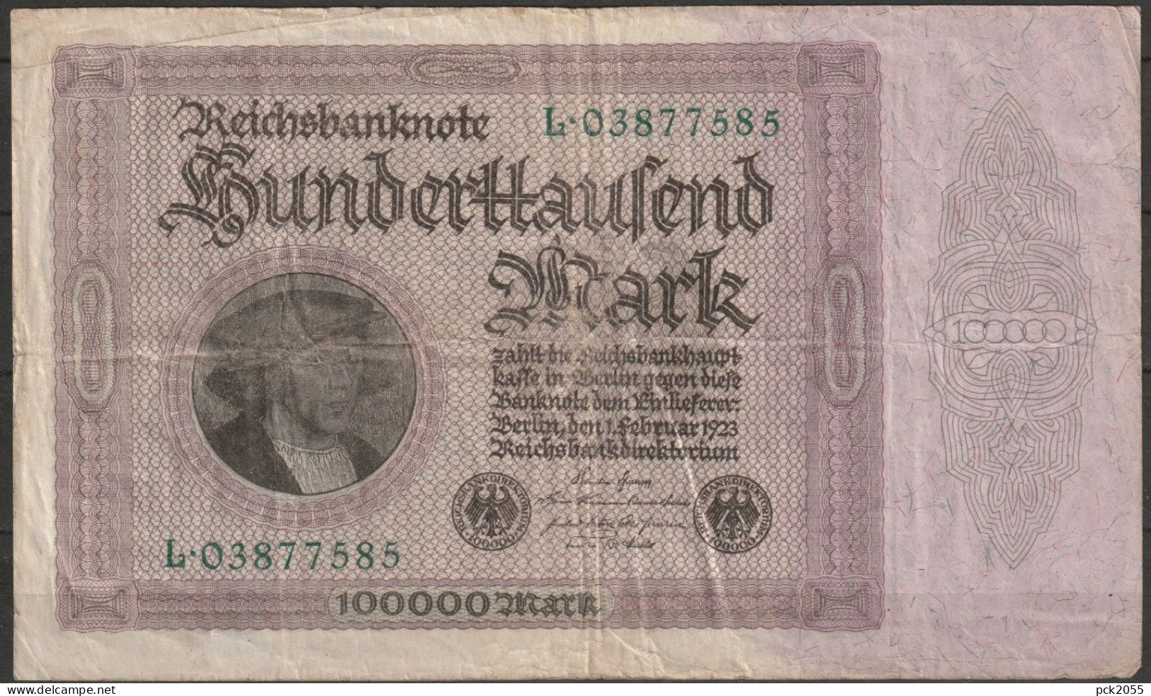 DR.100000 Mark Reichsbanknote 1.2.1923 Ros.Nr.82a, P83 ( D EK 208 ) - 100.000 Mark