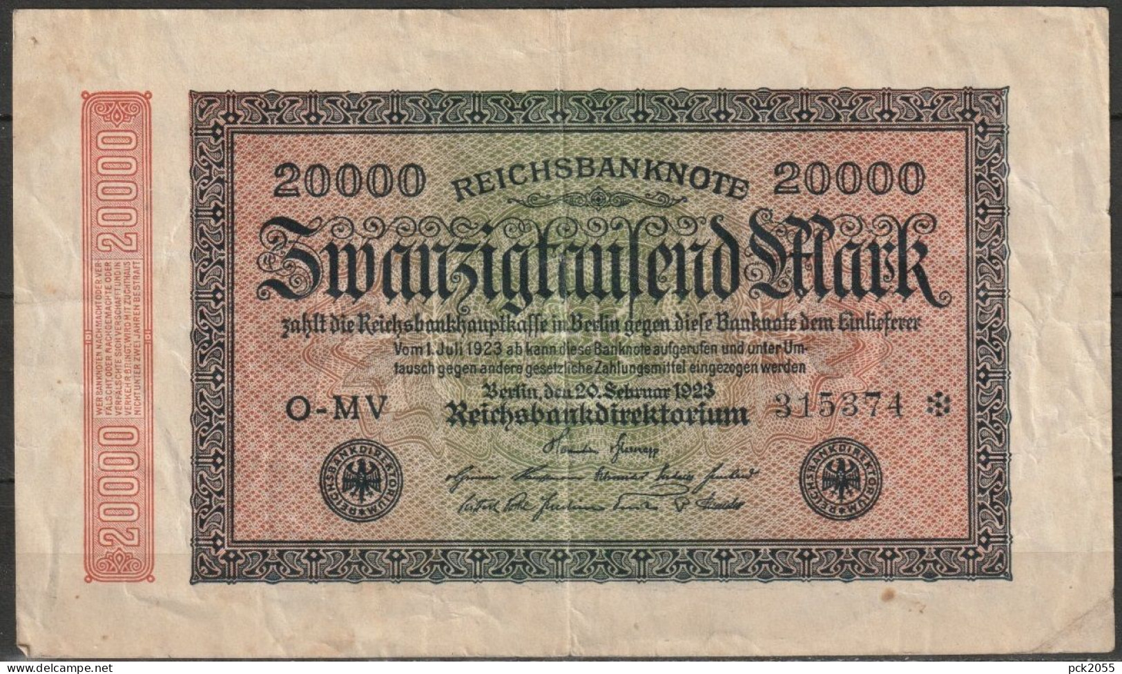 DR.20000 Mark Reichsbanknote 20.2.1923 Ros.Nr.84e, P85 ( D 6016 ) - 20.000 Mark