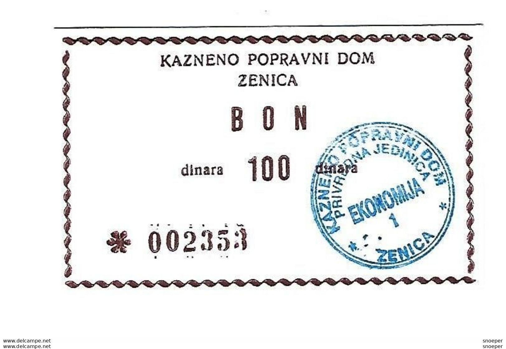 *bosnia- Herzegovina Prison Money 100 Dinara  Ref 63  Unc - Bosnië En Herzegovina