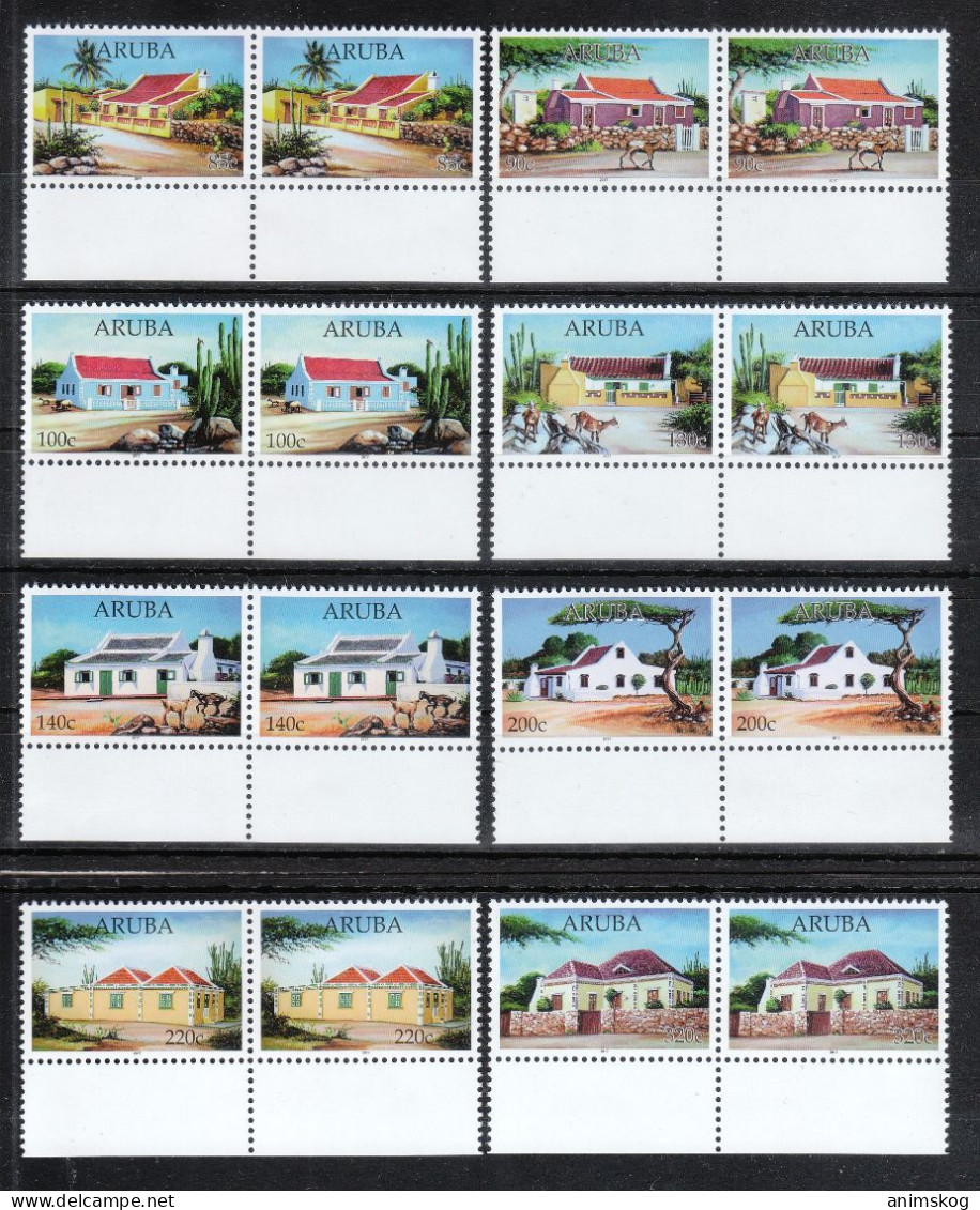 Aruba 2017**, Paar Typische Arubische Häuser, Kakteen / Aruba 2017, MNH, Pair Typical Aruban Houses, Cacti - Sukkulenten