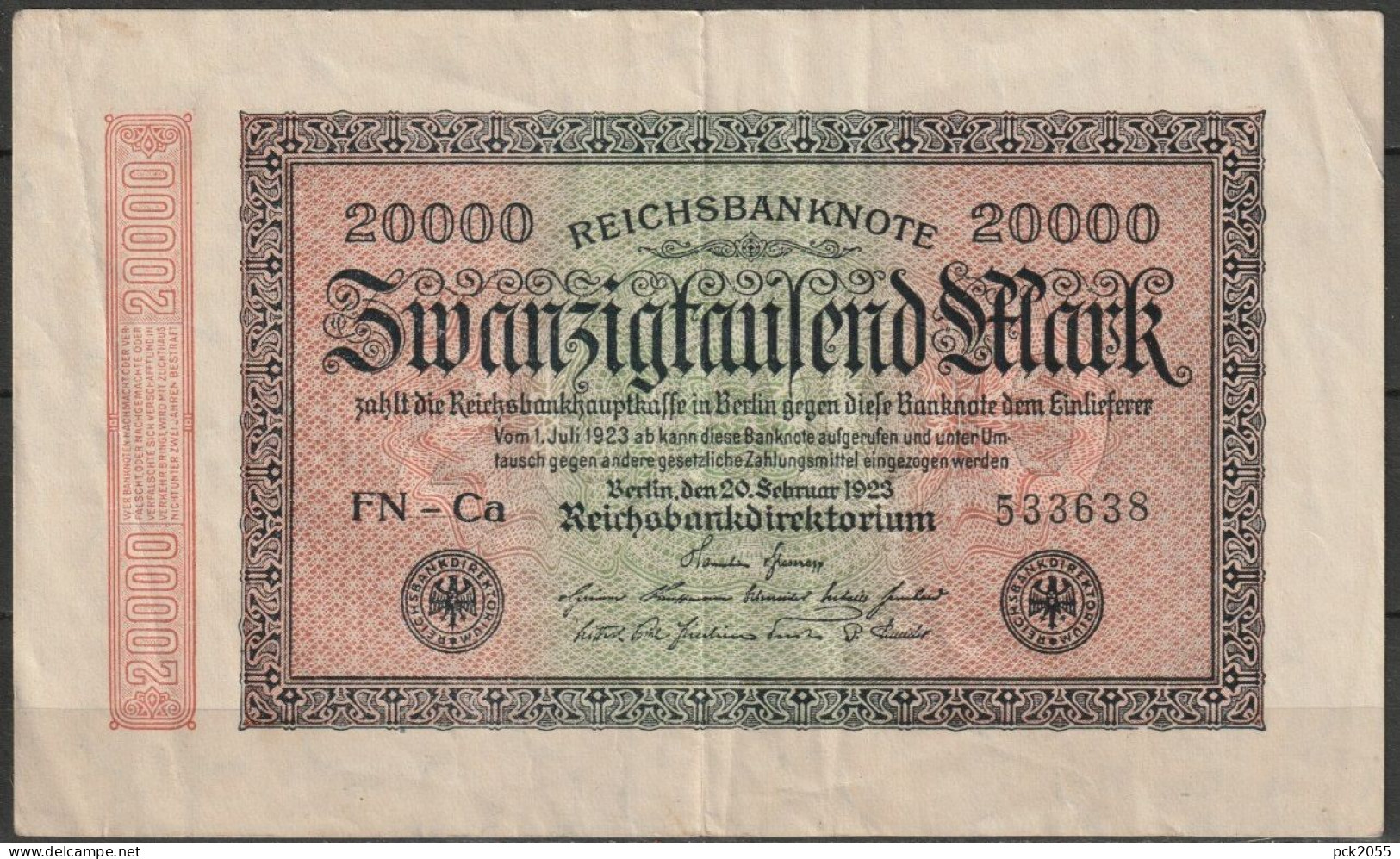 DR.20000 Mark Reichsbanknote 20.2.1923 Ros.Nr.84j, P85 ( D 6658 ) - 20.000 Mark