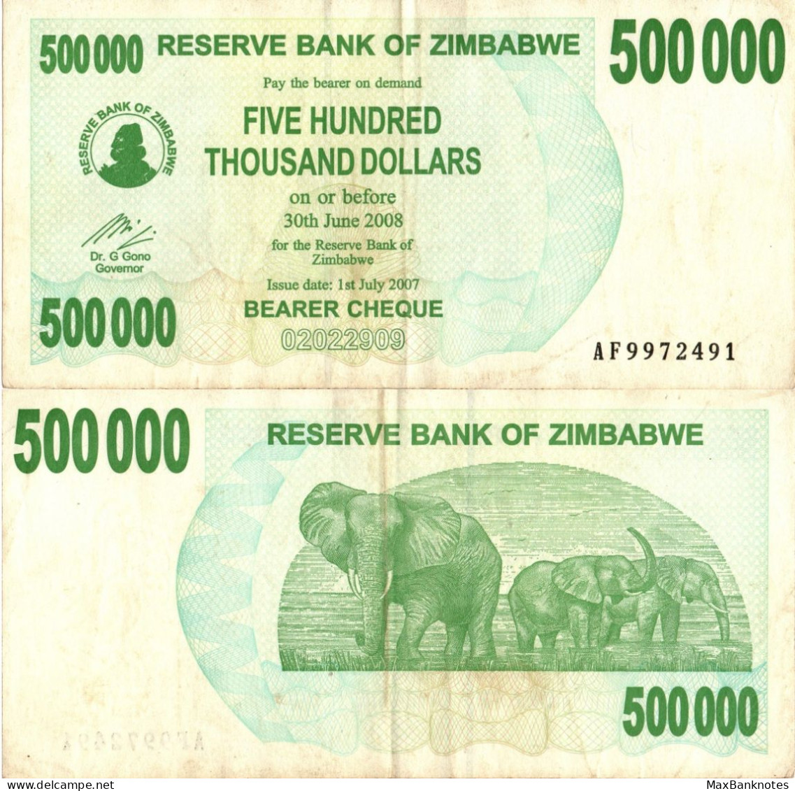 Zimbabwe / 500.000 Dollars / 2007 / P-51(a) / VF - Zimbabwe