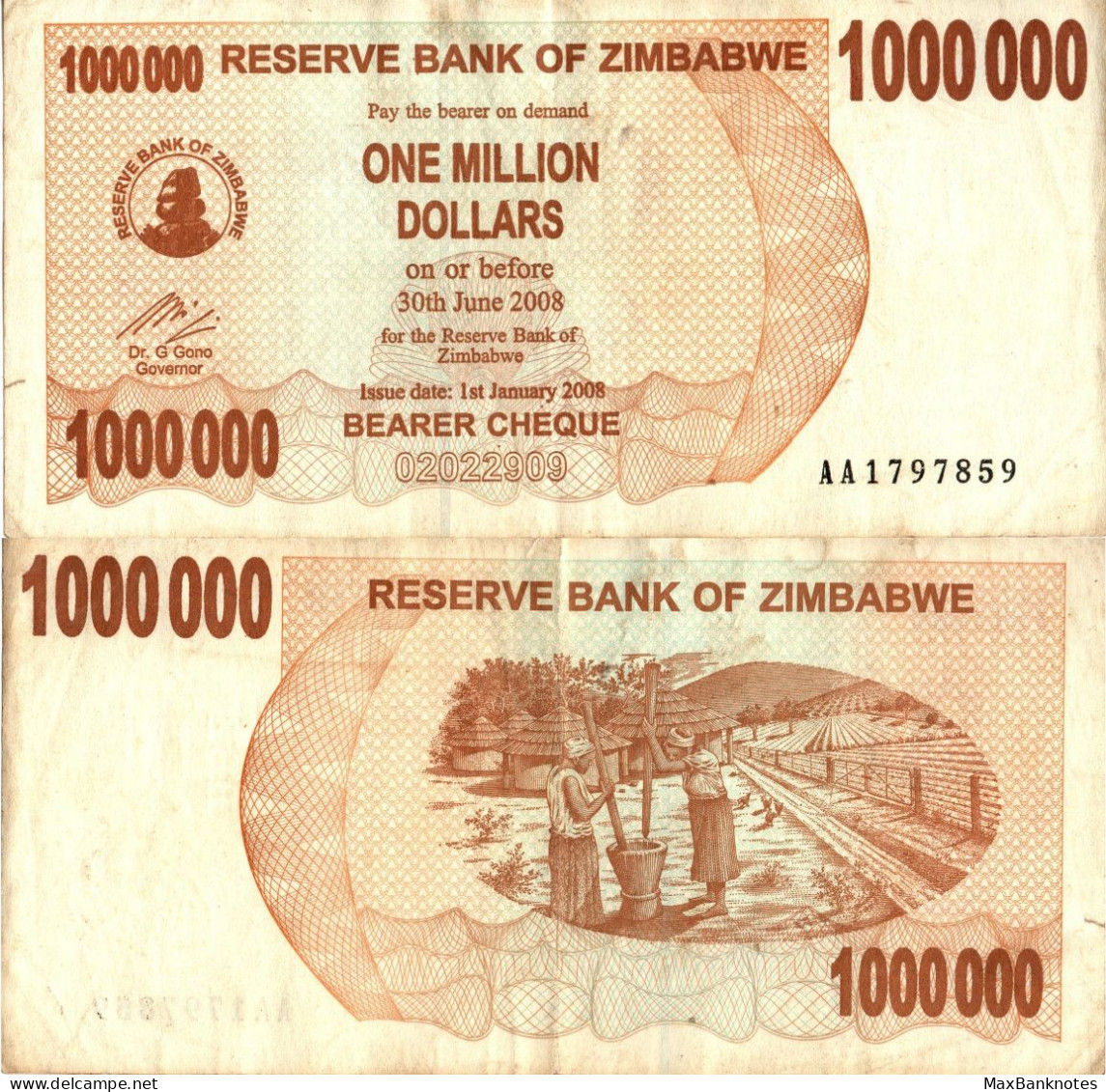 Zimbabwe / 1.000.000 Dollars / 2008 / P-53(a) / VF - Zimbabwe