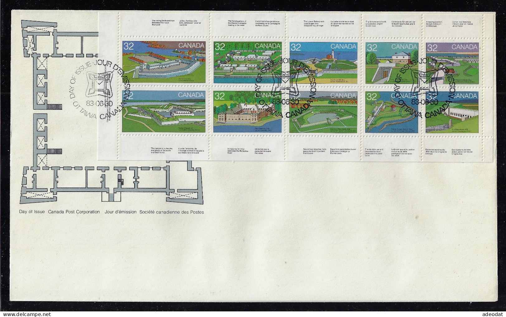 CANADA 1983 CANADIAN FORTS FDC SCOTT #983-992 - 1981-1990