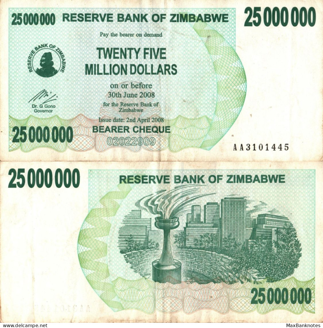 Zimbabwe / 25.000.000 Dollars / 2008 / P-56(a) / VF - Zimbabwe