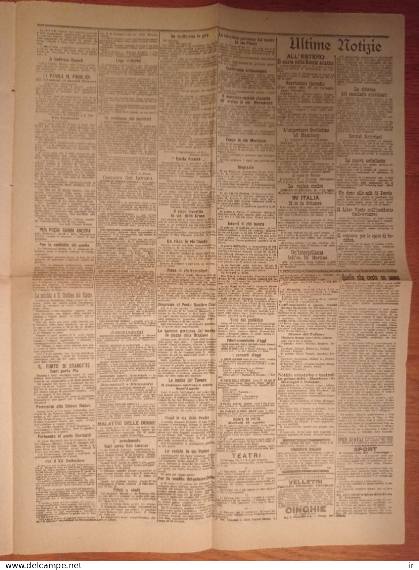 Il Messaggero 1902, 17 Agosto. 4 Facciate, Dimensioni 55x40 Cm - First Editions