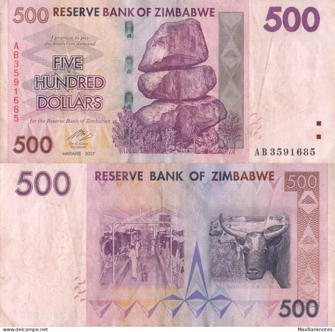 Zimbabwe / 500 Dollars / 2007 / P-70(a) / VF - Simbabwe