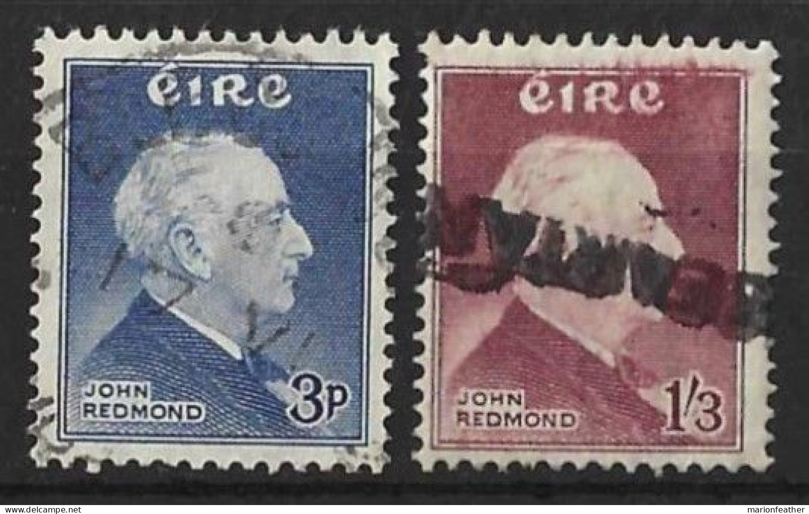 EIRE....QUEEN ELIZABETH II..(1952-22..)......" 1957..".....REDMOND , SET OF 2....(CAT.VAL.£16.50.)....USED.... - Usati