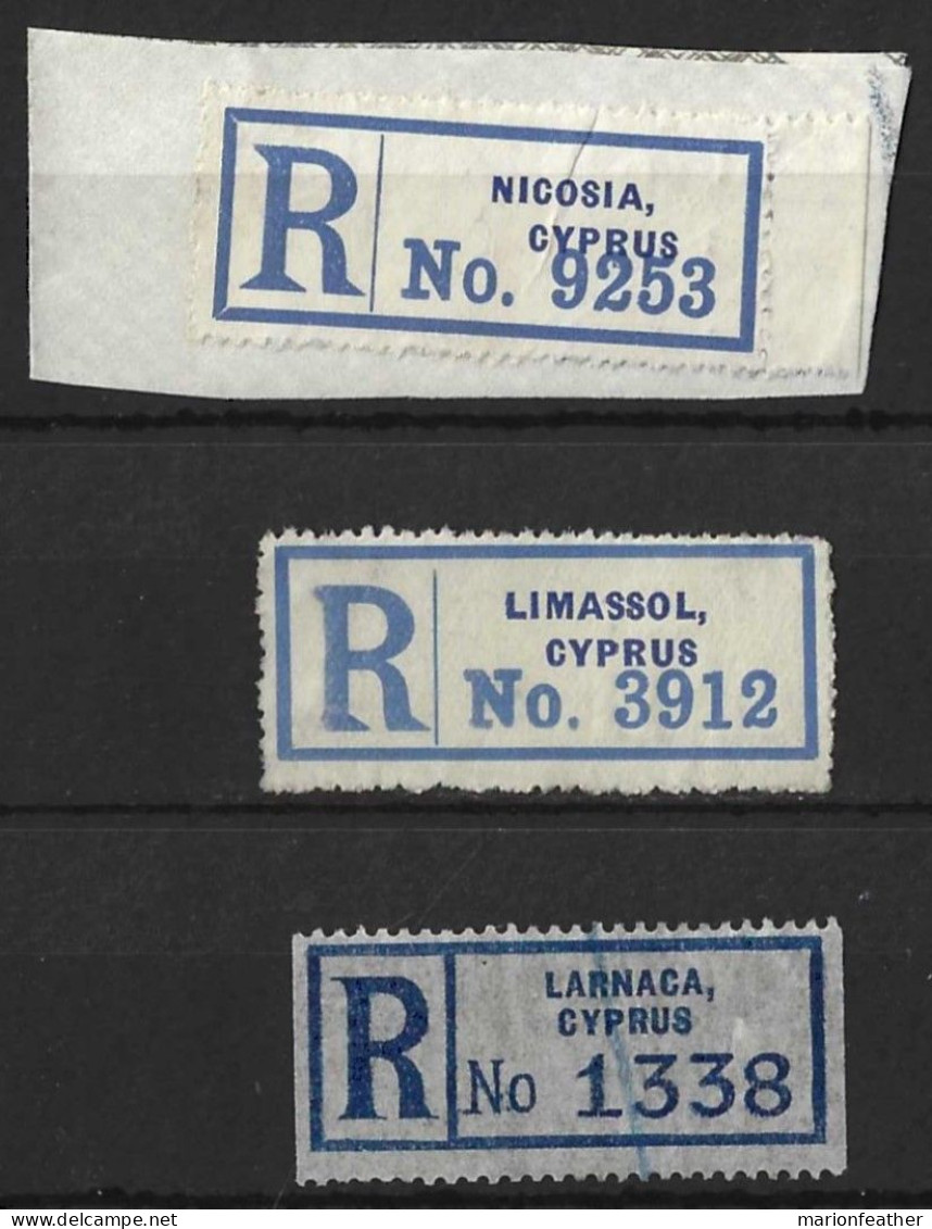 CYPRUS......3 REGISTERED LABELS...1 ON PIECE......AGE  NOT KNOWN......... - Cyprus (...-1960)