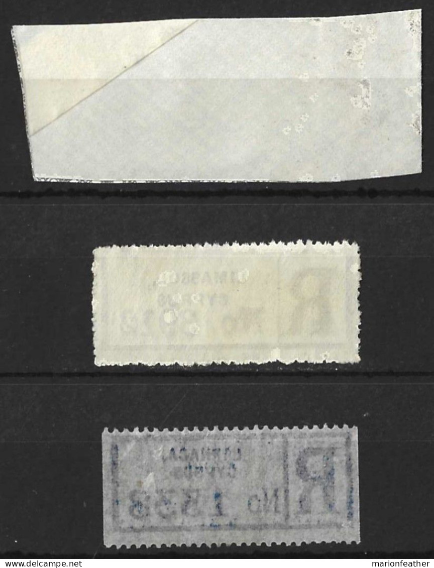 CYPRUS......3 REGISTERED LABELS...1 ON PIECE......AGE  NOT KNOWN......... - Cyprus (...-1960)