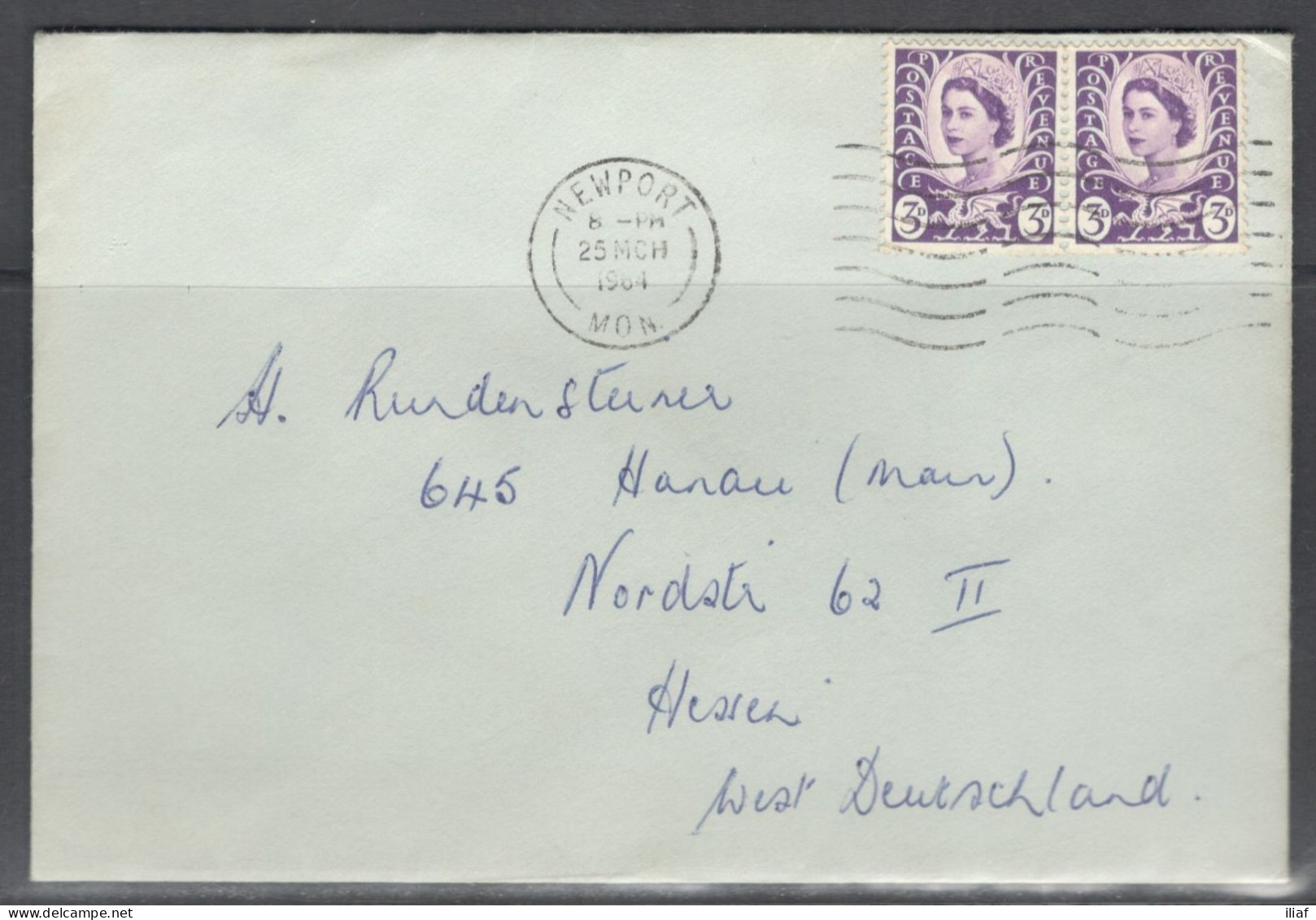 Great Britain - United Kingdom - Wales. Stamp Sc. W1 On Letter, Sent From Newport On 25.03.1964 To Germany - Pays De Galles