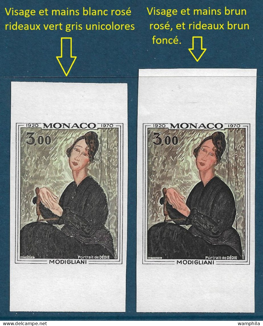 Monaco N°843** Non Dentelé, Variété De 2 Nuances, Peinture, Modigliani. - Errors And Oddities