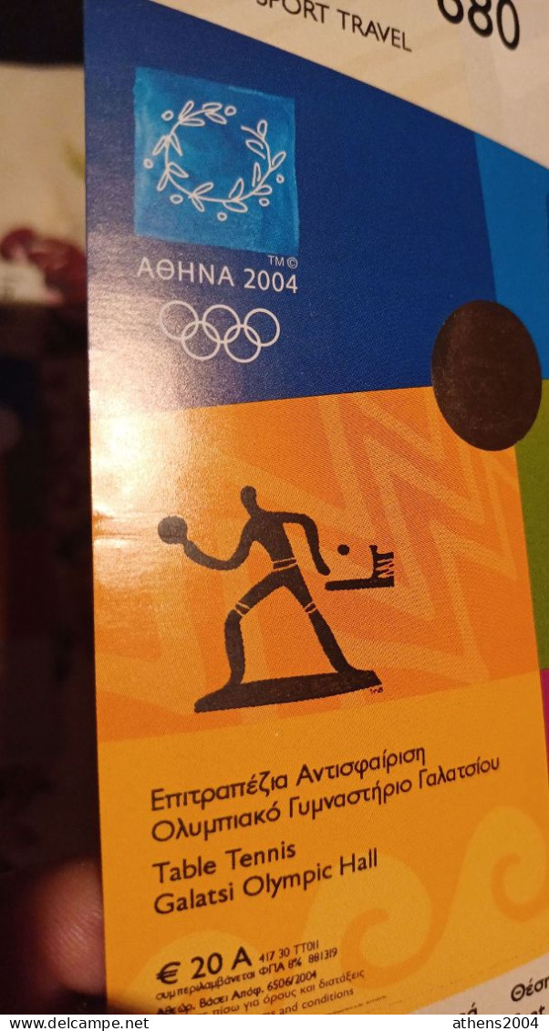 Athens 2004 Olympic Games -  Table Tennis Unused Ticket, Code: 680 - Apparel, Souvenirs & Other