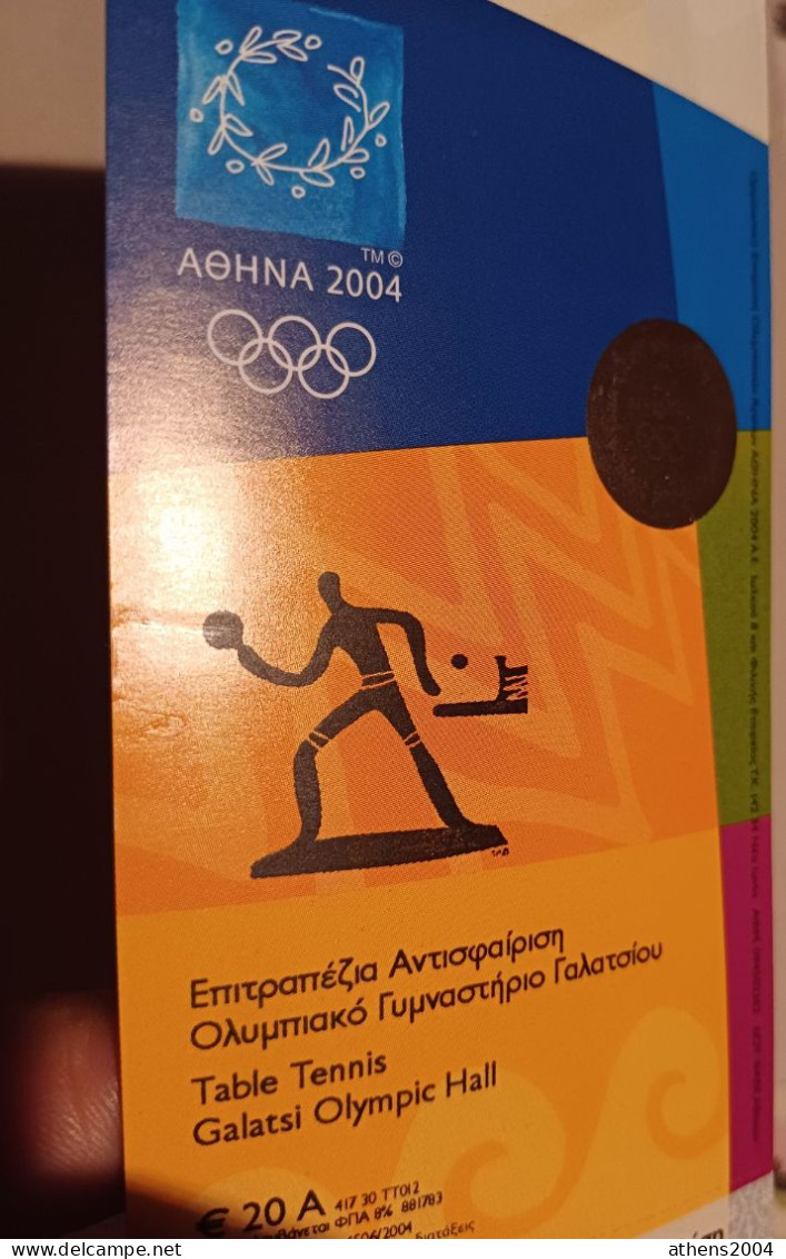 Athens 2004 Olympic Games -  Table Tennis Unused Ticket, Code: 681 - Habillement, Souvenirs & Autres