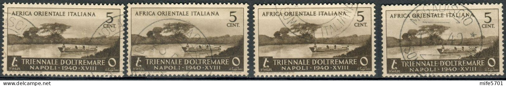 REGNO AFRICA ORIENTALE ITALIANA 1940 A.O.I. 1ª MOSTRA TRIENNALE D'OLTREMARE 4 ESEMPLARI DA C. 5 USATI - SASSONE 27 - Afrique Orientale Italienne