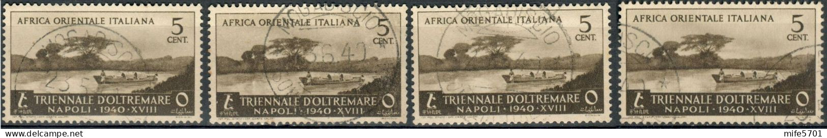 REGNO AFRICA ORIENTALE ITALIANA 1940 A.O.I. 1ª MOSTRA TRIENNALE D'OLTREMARE 4 ESEMPLARI DA C. 5 USATI - SASSONE 27 - Italienisch Ost-Afrika