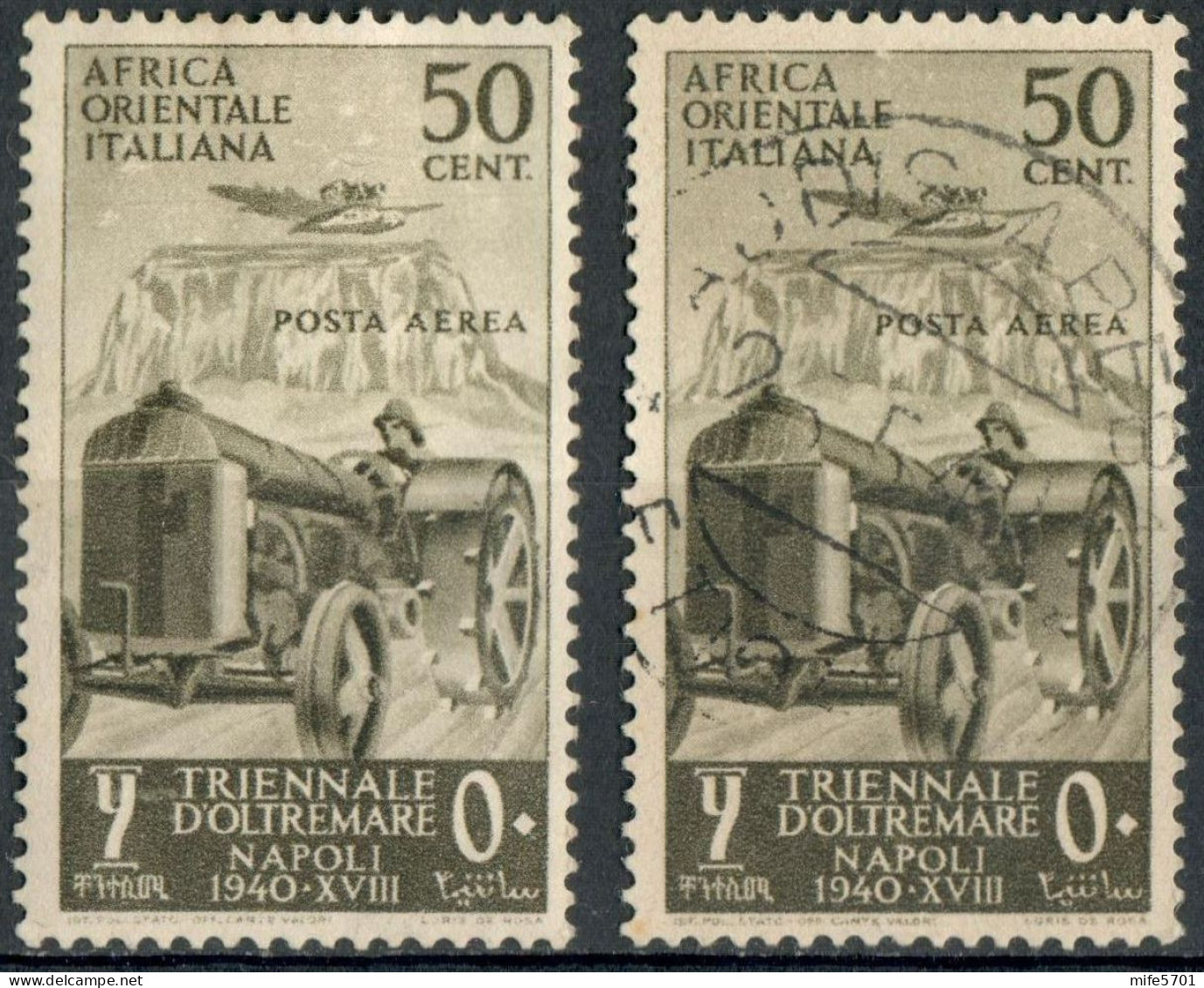 REGNO AFRICA ORIENTALE ITALIANA 1940 A.O.I. P.A. 1ª MOSTRA TRIENNALE D'OLTREMARE C. 50 NUOVO (MLH) E USATO SASSONE A16 - Africa Orientale Italiana