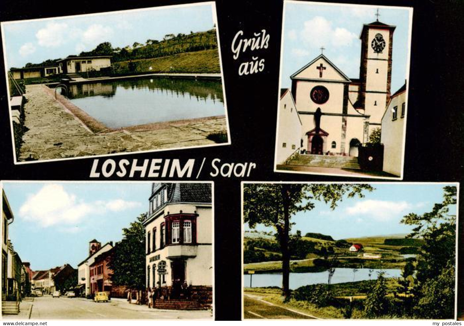 73872534 Losheim Saar See Teilansichten Freibad Kirche Panorama  - Losheim