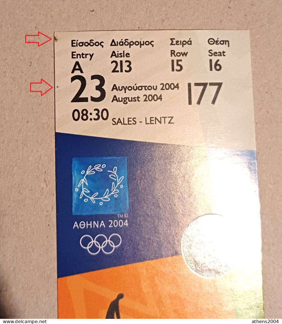 Athens 2004 Olympic Games -  Hockey Unused Ticket, Code: 177 - Bekleidung, Souvenirs Und Sonstige