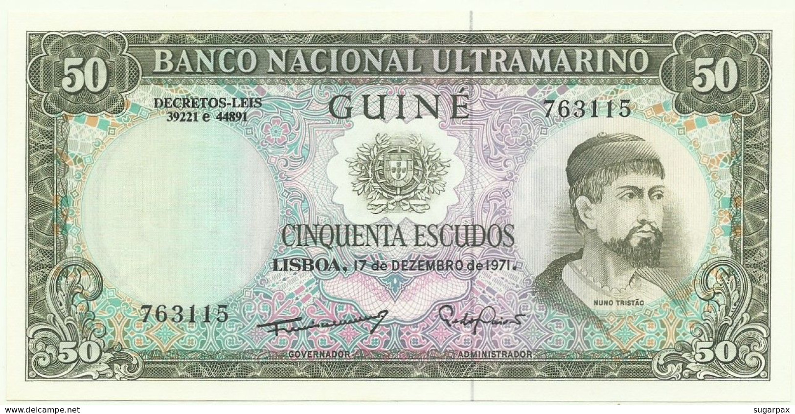 Guiné-Bissau - 50 Escudos - 17.12.1971 - P 44 - Unc. - Sign Varieties - Nuno Tristão - PORTUGAL - Guinea-Bissau