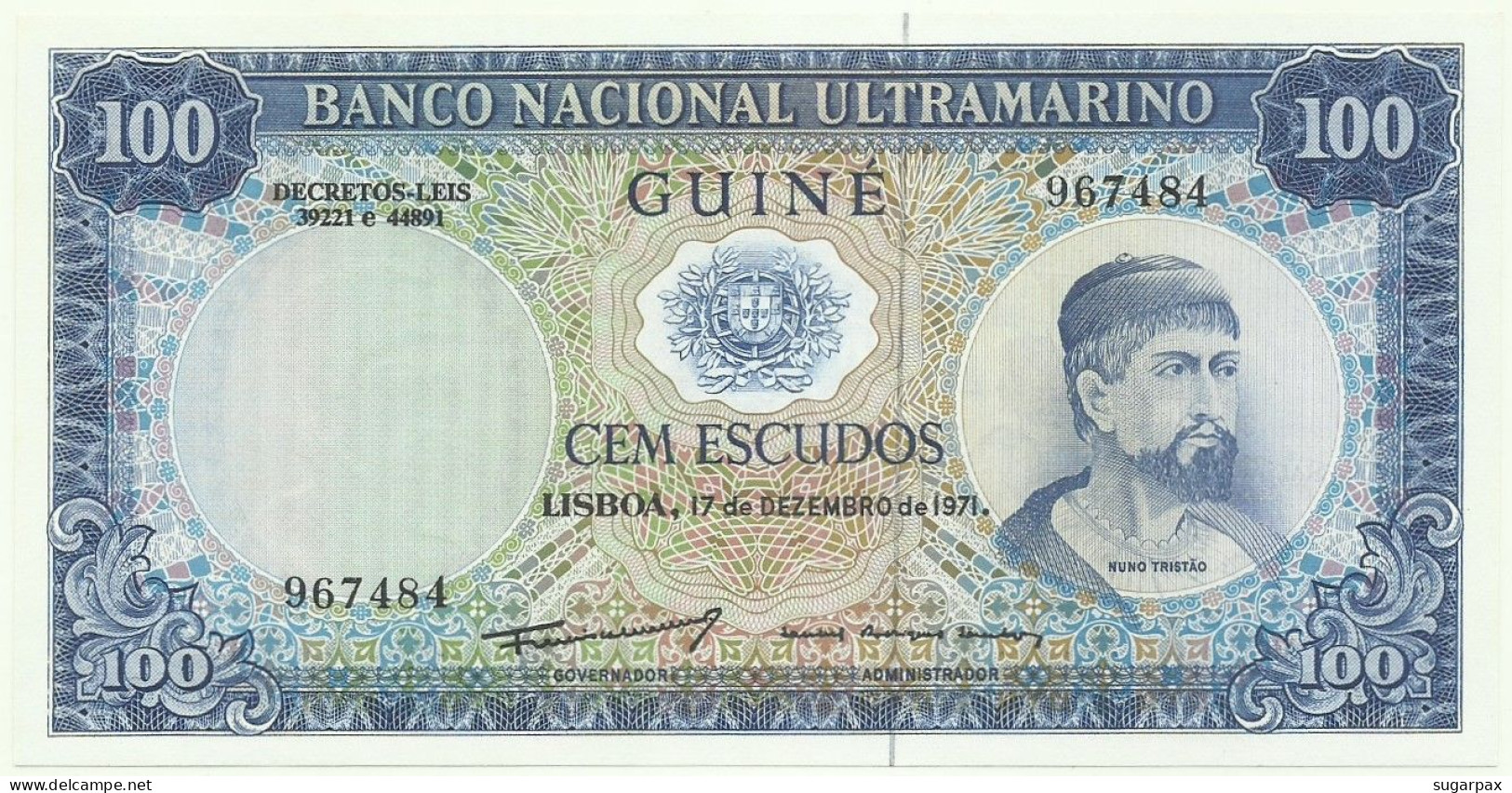 Guiné-Bissau - 100 Escudos - 17.12.1971 - P 45 - Unc. - Sign Varieties - Nuno Tristão - PORTUGAL - Guinee-Bissau