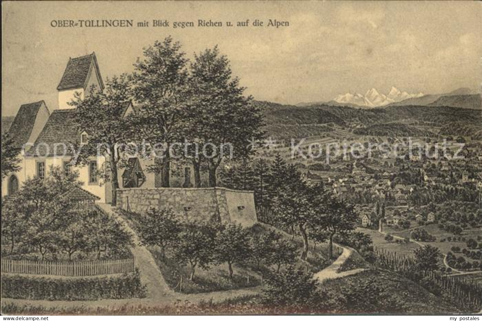 42029235 Obertuellingen Kirche Blick Gegen Riehen Und Die Alpen Obertuellingen - Loerrach