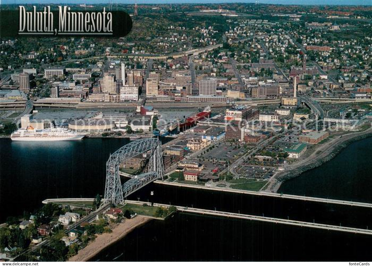 73745170 Duluth_Minnesota Aerial View Lift Bridge Steamer William Irvin And Vist - Autres & Non Classés