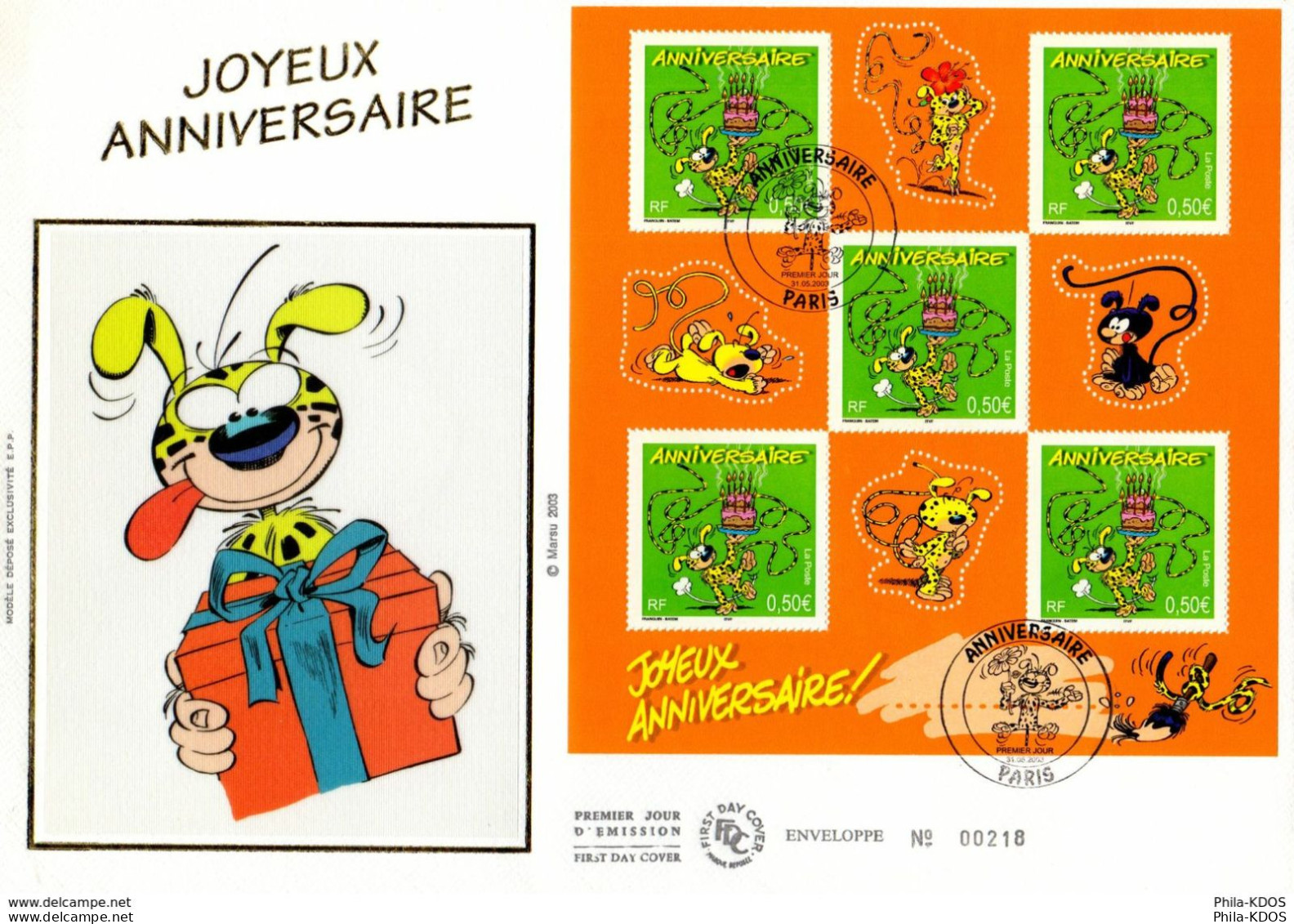 " MARSUPILAMI " Sur Enveloppe 1er Jour Grand Format N°tée Sur Soie De 2003 N° YT BF 58 . Parfait état. FDC - Fumetti