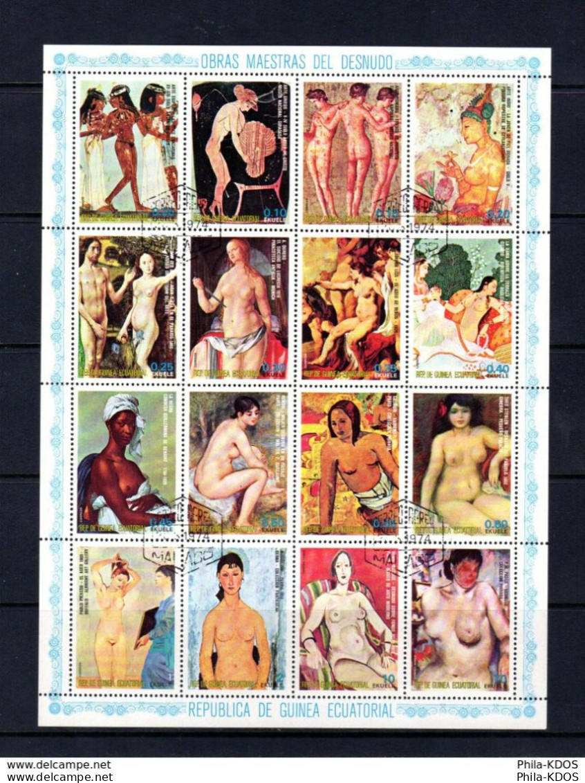 " OEUVRES DES GRANDS MAÎTRES DE LA PEINTURE DE NUS " Sur BF Oblitéré De Guinée Equatoriale De 1974 Parfait état. KDO ! - Nudi