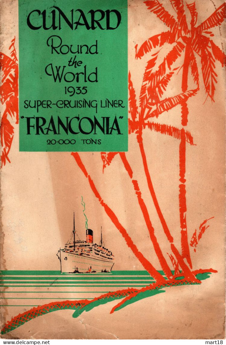 Plaquette - CUNARD Round The World - 1935 - Paquebot FRANCONIA - - Autres & Non Classés