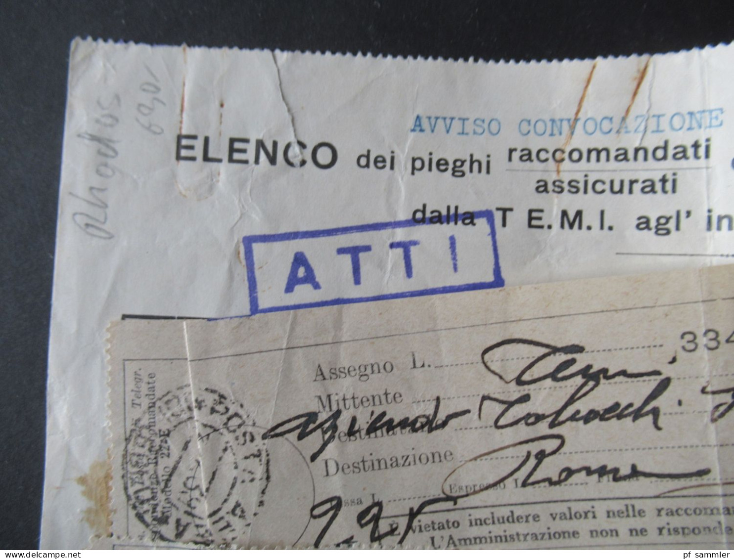 Italien 1939 / Rodi / Rhodos / Isole Italiane Dell'Egeo / Stempel Rodi Ageo / Raccomandati Violetter Stempel Ra1 ATTI - Egée (Rodi)