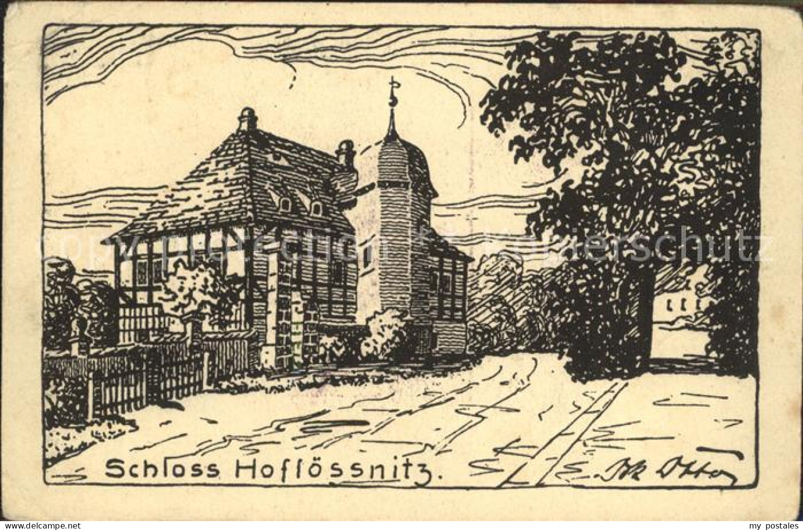 41974931 Oberloessnitz Schloss Hofloessnitz Heimathaus Zeichnung Kuenstlerkarte  - Radebeul