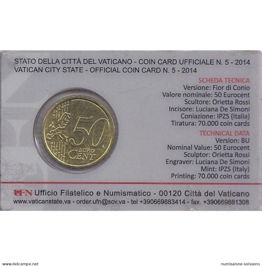 VATICAN - KM 460 - 50 CENT 2014 - COINCARD 5 - PAPE FRANCOIS - BU - Vaticaanstad