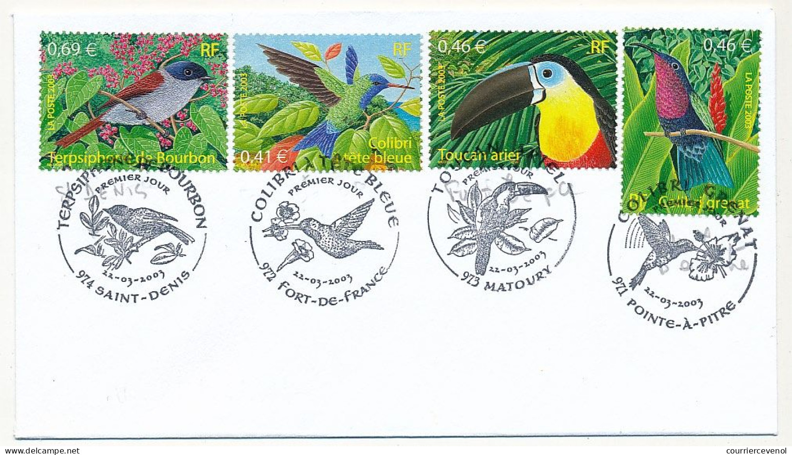 FRANCE - 10 Enveloppes - Oiseaux D'outremer 2003 + Animaux 2007 - Cachets Divers Premier Jour - 2000-2009