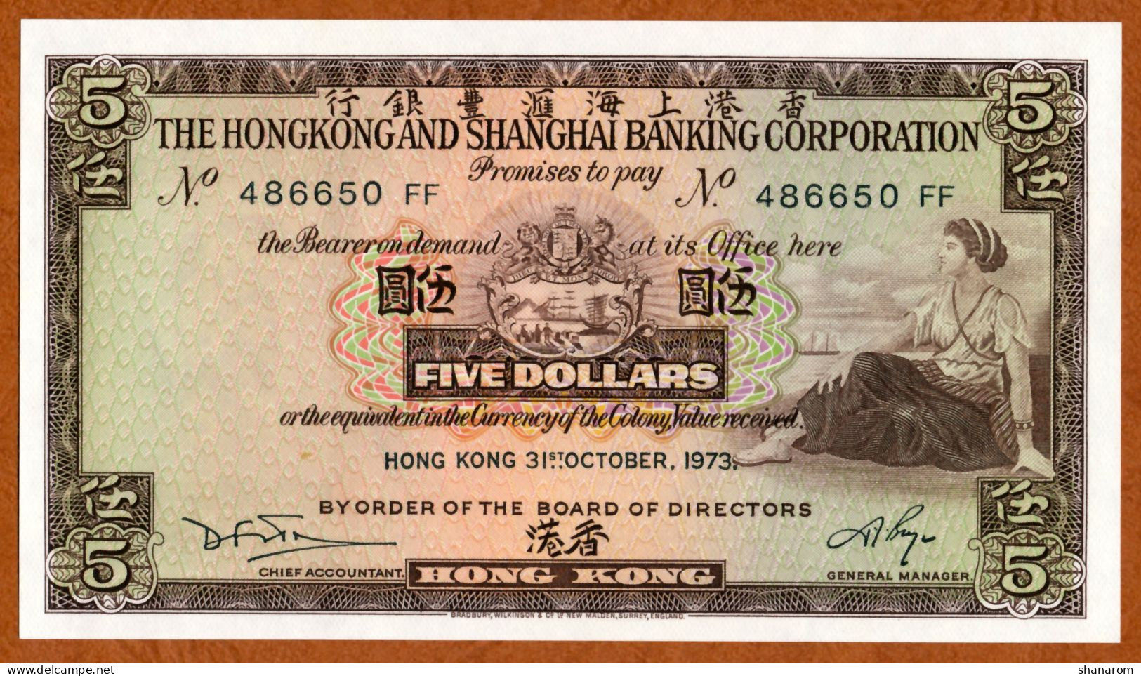 1973 // THE HONGKONG AND SHANGHAI BANKING CORPORATION // FIVE DOLLARS // UNC // NEUF - Hongkong