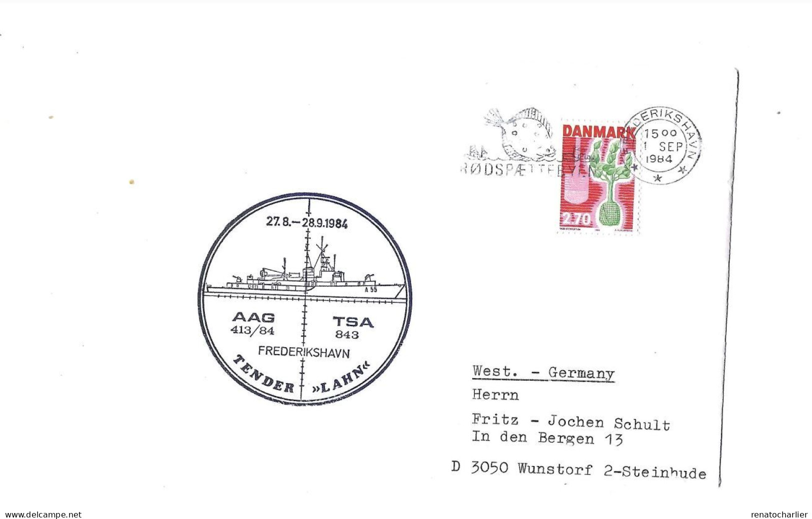 1.U Boots Geschwader.Tender Lahn.Expédié De Frederikshavn à Steinhude (Allemagne) - Lettres & Documents