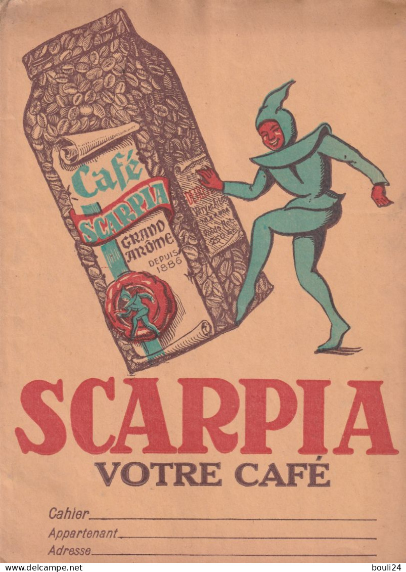 PROTEGE CAHIER ANCIEN CAFE SCARPIA       VOIR VERSO - Protège-cahiers