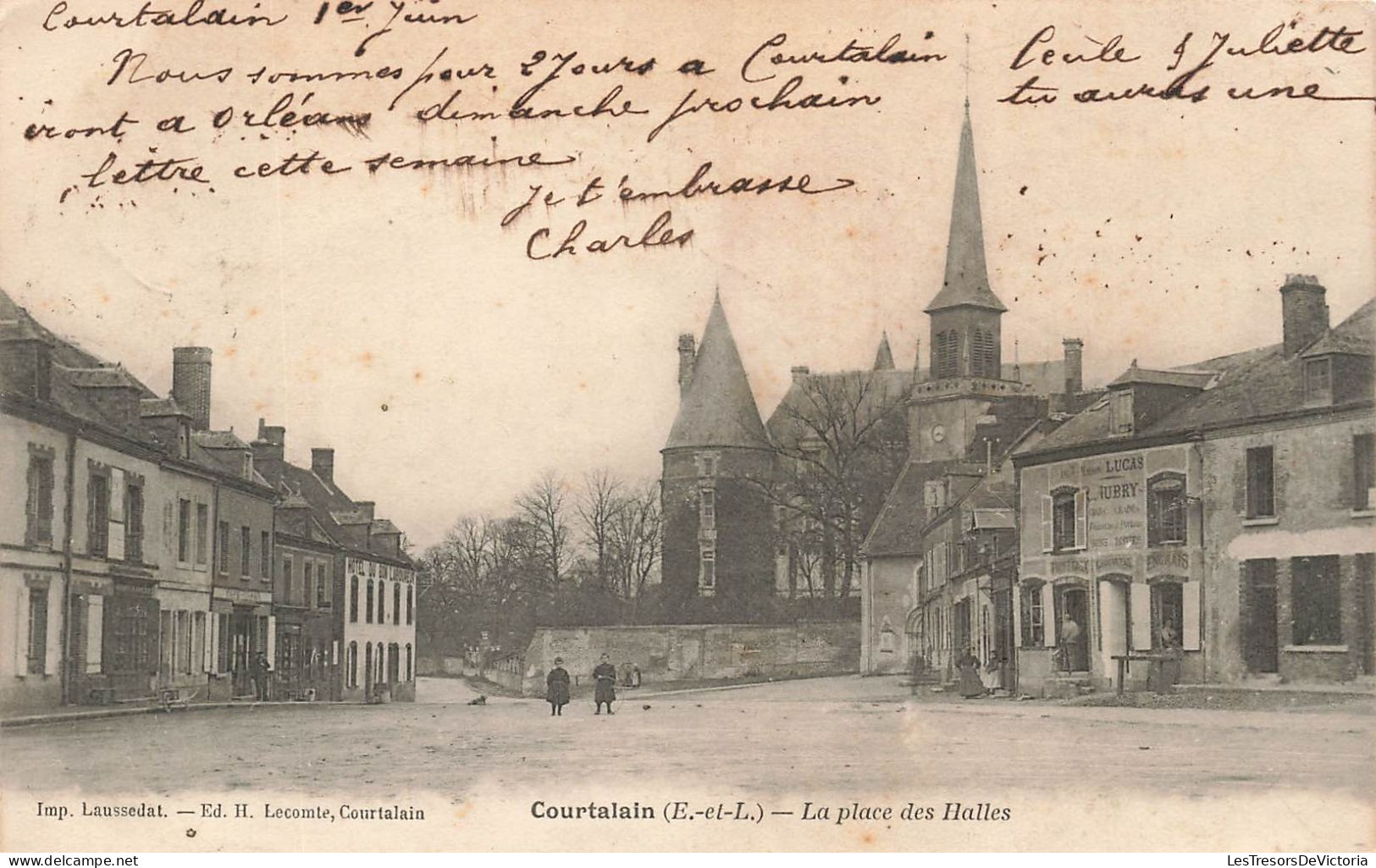 FRANCE - Courtalain (E Et L) - La Place Des Halles - Eglise - Dos Non Divisé - Carte Postale Ancienne - Courtalain